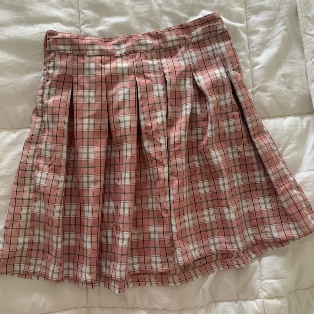 Plaid pink long skirt